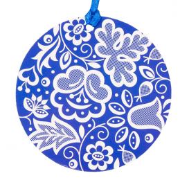 Colorful folk decoration - round-shaped - blue Kuyavian pattern