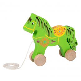 Carved horse on wheels, large - light green
