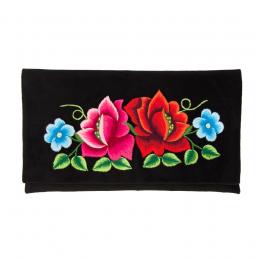 Kopertówka czarna - haftowane róże z niebieskimi kwiatkami