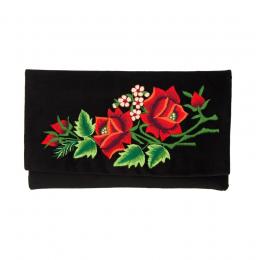 Kopertówka czarna - haftowane czerwone róże z małymi kwiatkami