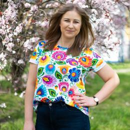 Women's T-shirt - full print flowers from Łowicz white