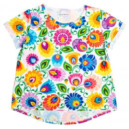 Women's T-shirt - full print flowers from Łowicz white