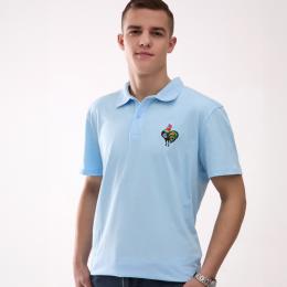 Men's polo shirt with embroidery - blue Lowicz pattern