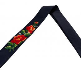 Krawat męski haftowany granatowy - dwie czerwone róże