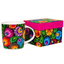 'Hania' mug in a decorative box 360 ml - black Lowicz pattern