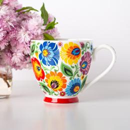 'Grażynka' mug in a decorative box 350 ml - white Lowicz pattern