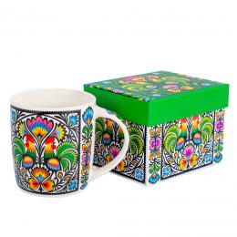Hania mug in a decorative box  340 ml - roosters from a Lowicz paper cut-out