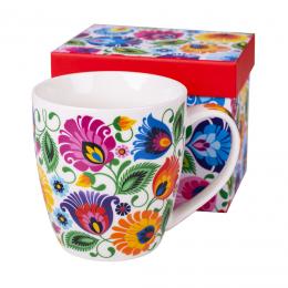 Stefania' mug in a decorative box  390ml - white Lowicz pattern