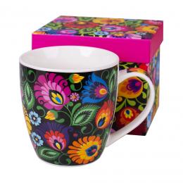 'Stefania' mug in a decorative box 390ml  - black Lowicz pattern
