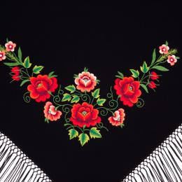 Chusta z haftem czerwonych różyczek 100x150 cm - mała