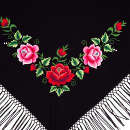 Small scarf with traditional embroidery of red and pink roses, 100x150 cm
