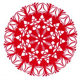 Mała okrągła wycinanka kurpiowska - wzór 12 - czerwona