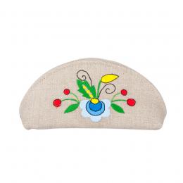 Small, semicircular linen wash bag - Kashubian embroidery