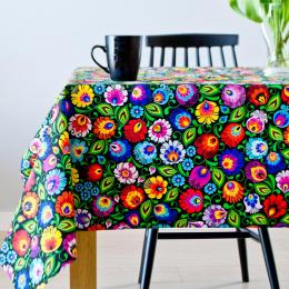 Cotton tablecloth 140x200cm - black Łowicki pattern