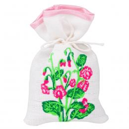 Ozdobny woreczek zapachowy z haftem ludowym - rozwinięte różowe róże z pączkami