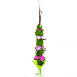 Palma wielkanocna z bibuły - fioletowe różyczki