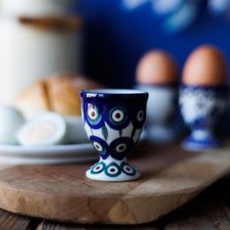 Egg cup - Bolesławiec ceramics - Peacock eye with a leaf