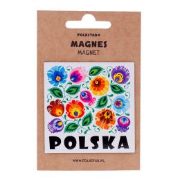 Folk magnet - white Lowicz pattern - POLAND