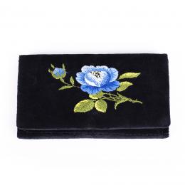 Portfel haftowany - niebieska róża