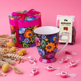 Women's Day gift with a mug - black Łowicz pattern