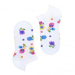Short socks with flowers - white