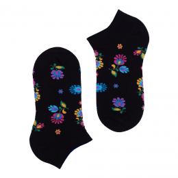 Short socks with flowers - black