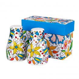 Salt and pepper caster set 'Pola' and 'Tola II' in a decorative box -Kashubian pattern