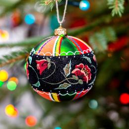 Glass Christmas tree bauble - Lowicz stripped pattern 'pasiak'