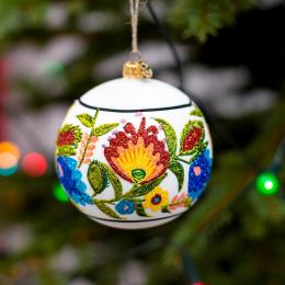 Glass Christmas tree bauble - flowers from Lowicz paper cut-out  - pattern 2