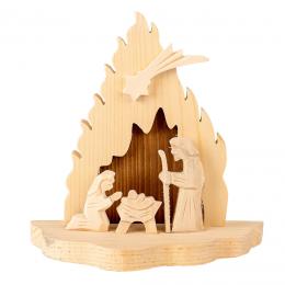 Bright flame-shaped Nativity Scene - brown background