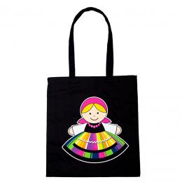 black folk cotton bag with lowicz lady in traditional costume