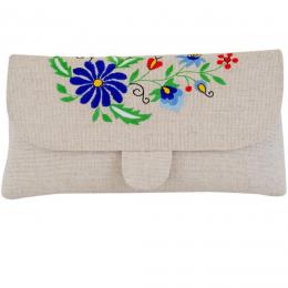 Long linen clutch bag - Kashubian embroidery