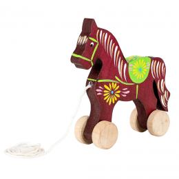 Carved horse on wheels, large - brown