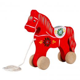 Carved horse on wheels, large - red