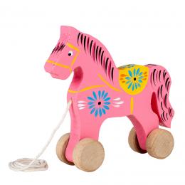 Carved horse on wheels, large - pink