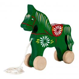 Carved horse on wheels, large - dark green