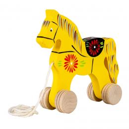 Carved horse on wheels, large - yellow