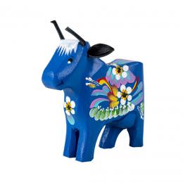 Carved cow - navy blue with flowers