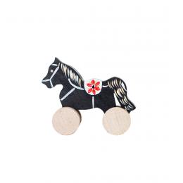 A small carved horse on wheels - black