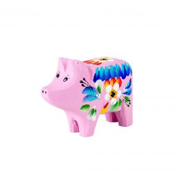 Carved pig - pink with flowers